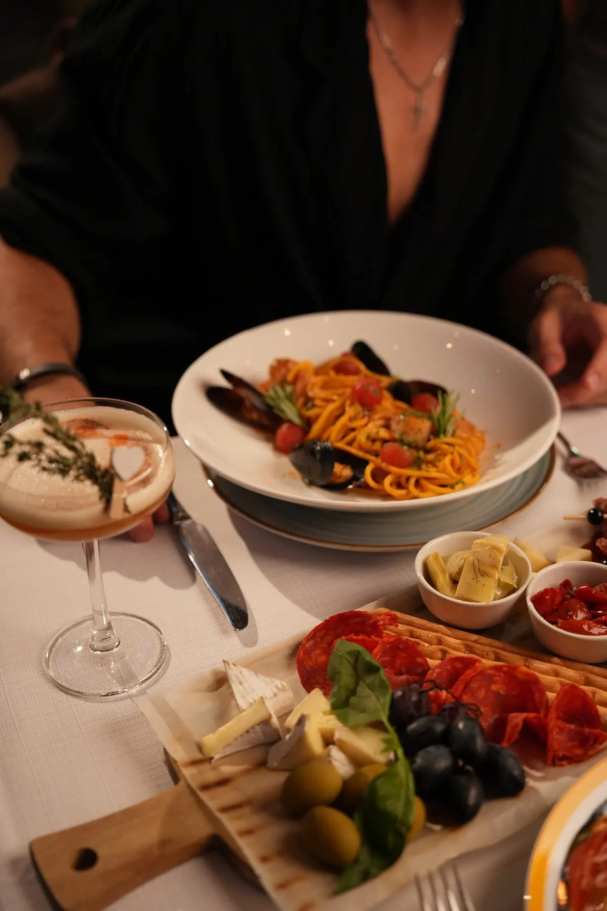 Pasta, antipasti and aperitivo on the table