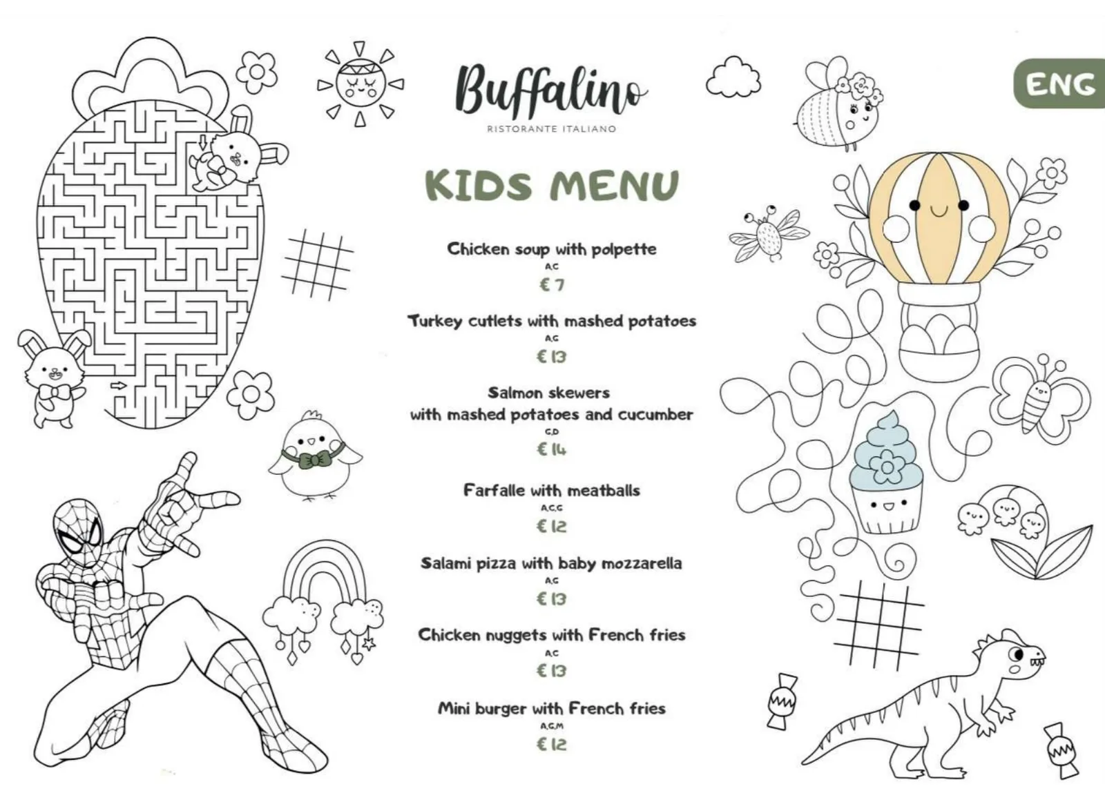 Buffalino kids menu