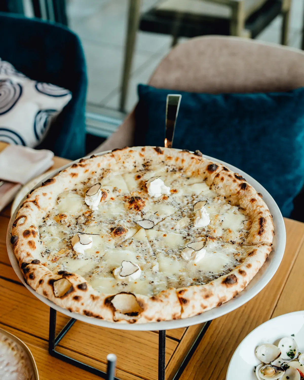 Truffle pizza on the terrace